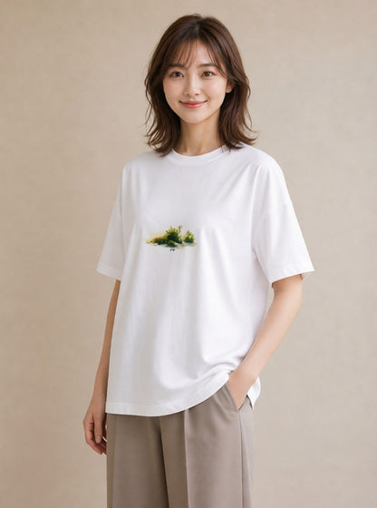 プリントTシャツ レディース 小川 橋 せせらぎ ナチュラル アンティーク イラスト 普段使い 海 カフェ巡り 白T