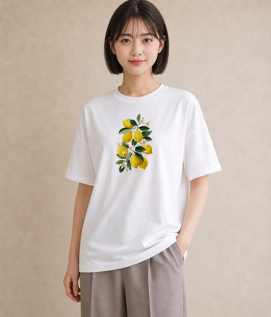 プリントTシャツ レディース レモン 檸檬 食べ物 フード イラスト 手描き風 カフェ巡り 女子会 白T