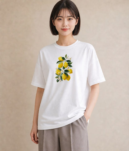 プリントTシャツ レディース レモン 檸檬 食べ物 フード イラスト 手描き風 カフェ巡り 女子会 白T