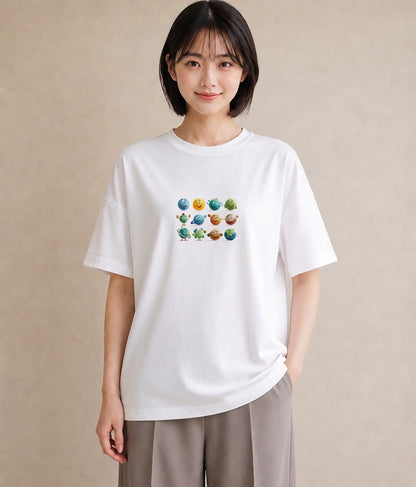 グラフィックTシャツ レディース 惑星 星空 宇宙 イラスト こなれ感 春服 ミセス 白T