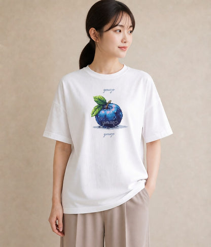 プリントTシャツ レディース ブルーベリー 食べ物 フード イラスト レトロ 女子会 お揃い 白T