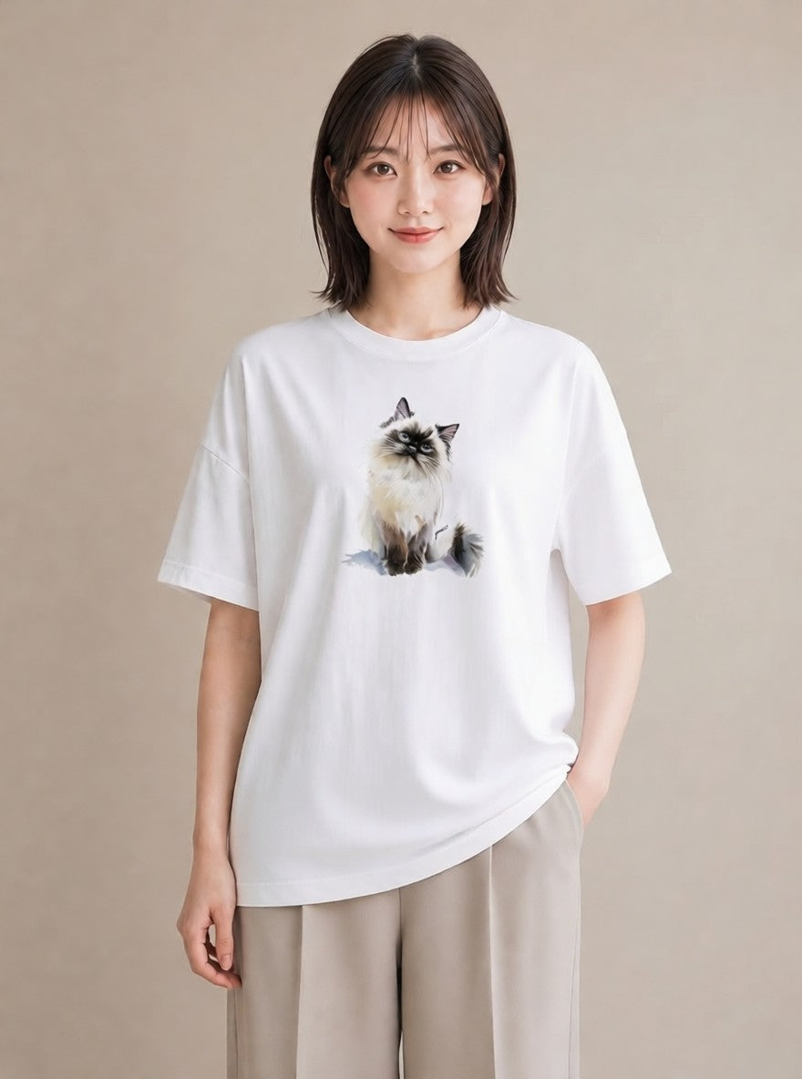 デザインTシャツ レディース 猫 ねこ イラスト ユニーク 母の日 ビーチ 白T