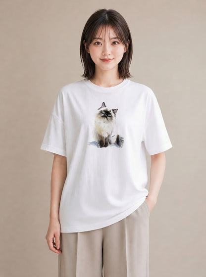 デザインTシャツ レディース 猫 ねこ イラスト ユニーク 母の日 ビーチ 白T