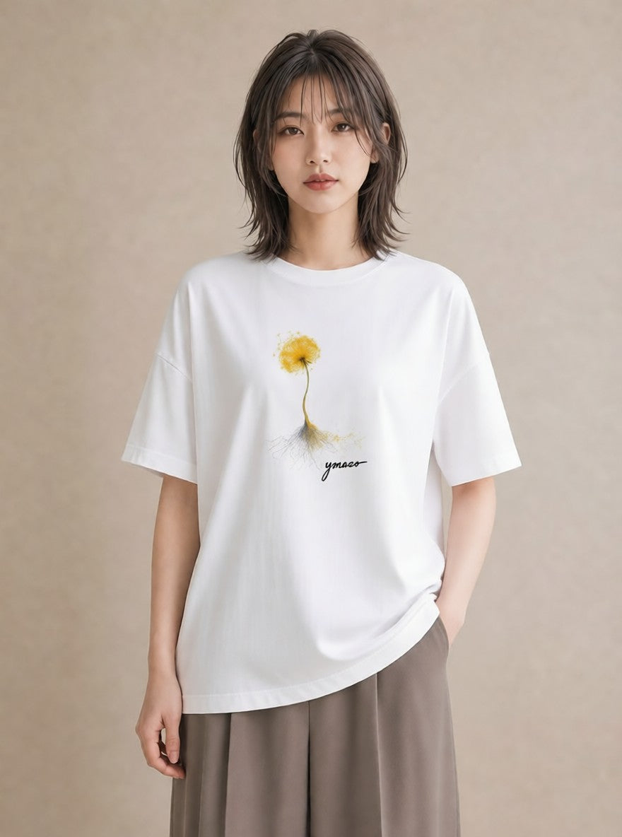 グラフィックTシャツ レディース たんぽぽ 花 花柄 イラスト ヴィンテージ風 誕生日プレゼント 綿100 白T