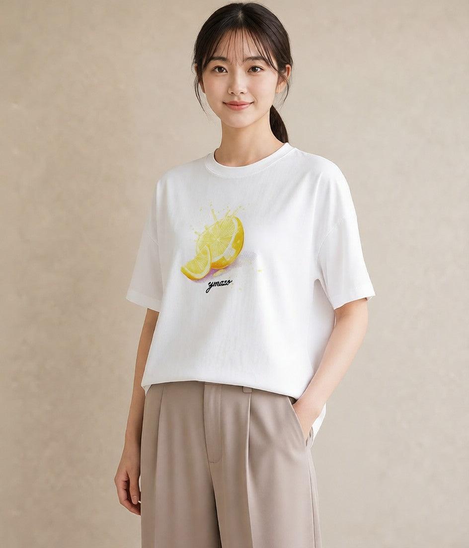 プリントTシャツ レディース レモン 檸檬 食べ物 フード イラスト シック 女子会 お揃い 白T