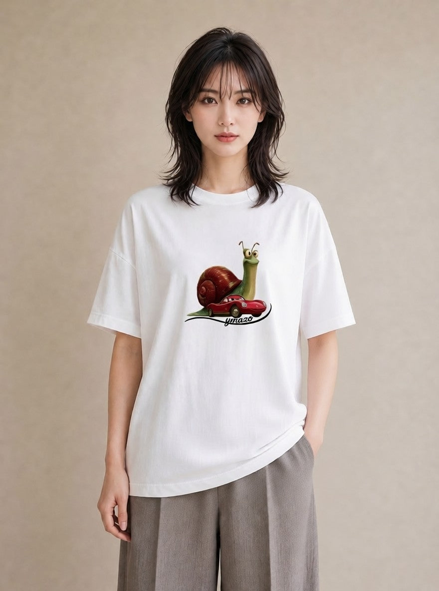 デザインTシャツ レディース かたつむり 昆虫 虫 イラスト 抜け感 帰省 ラフ 白T