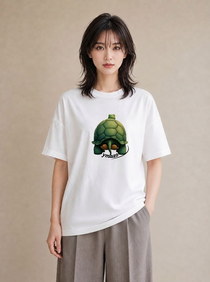 Tシャツ レディース ゼニガメ ペット 動物 イラスト フェミニン ミセス 春コーデ 白T
