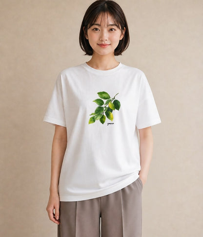 プリントTシャツ レディース 葉っぱ 植物 ボタニカル イラスト シック 旅行用 海 白T
