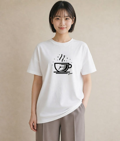 半袖Tシャツ レディース コーヒー カフェ 珈琲 イラスト 手描き風 普段着 週末コーデ 白T