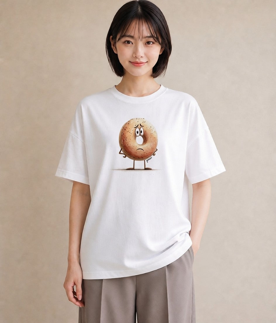 プリントTシャツ レディース ドーナツ 食べ物 フード イラスト 抜け感 自分用 ルームウェア 白T