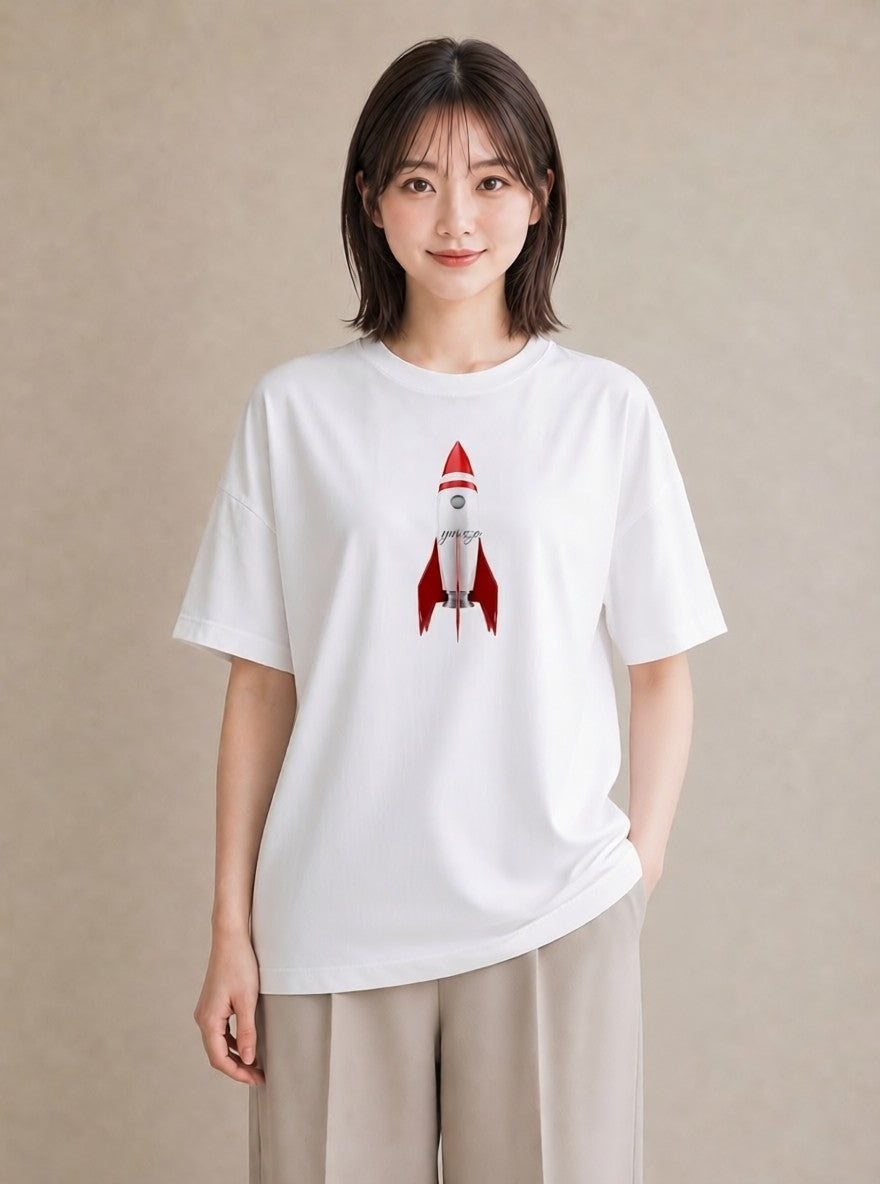 Tシャツ レディース ロケット 星空 宇宙 イラスト カフェコーデ 親子 20代 白T