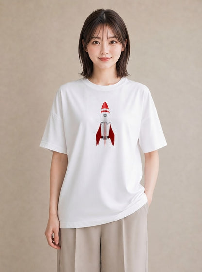 Tシャツ レディース ロケット 星空 宇宙 イラスト カフェコーデ 親子 20代 白T