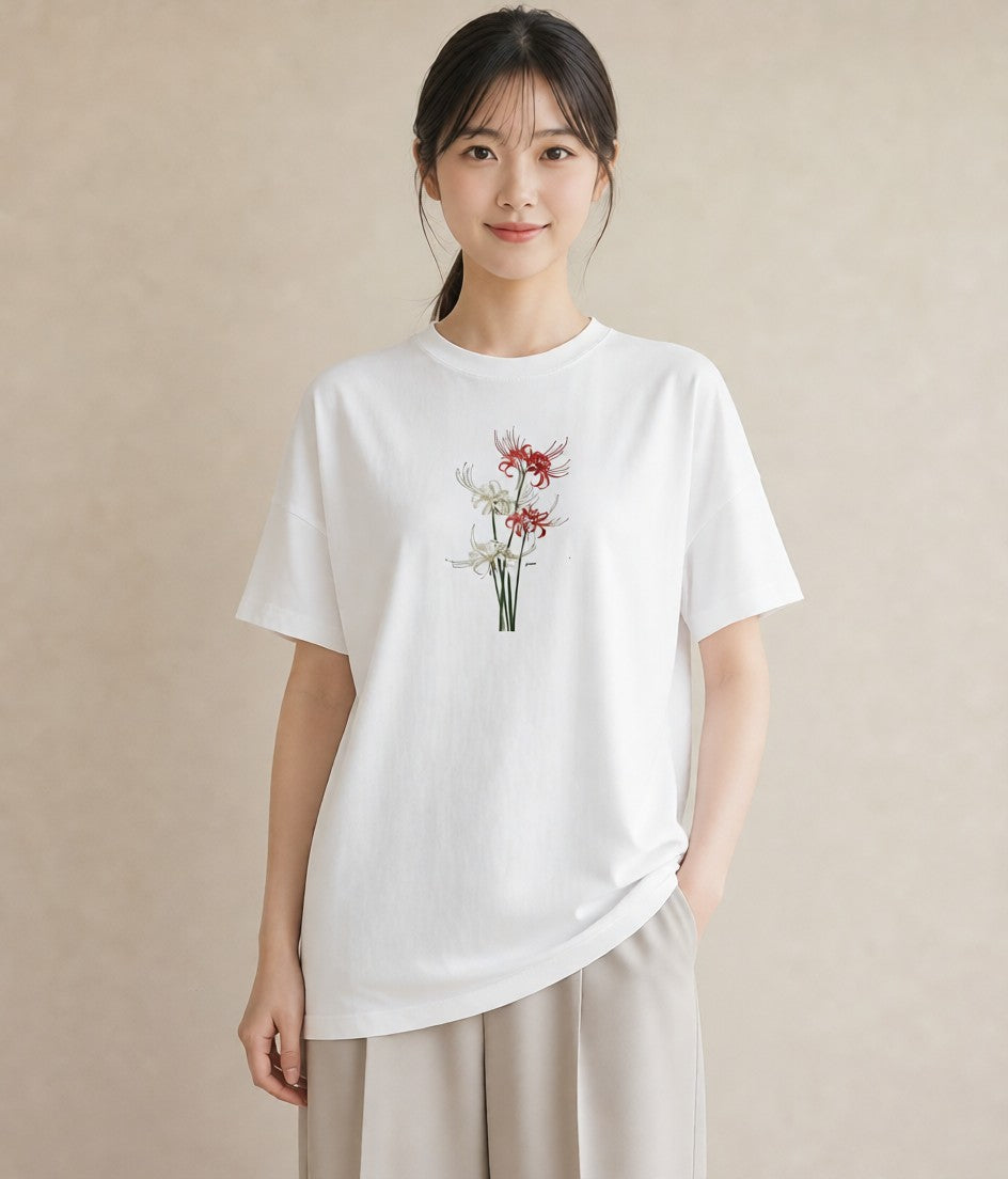 デザインTシャツ レディース 彼岸花 花 花柄 イラスト ナチュラル 在宅 公園 白T