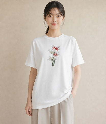 デザインTシャツ レディース 彼岸花 花 花柄 イラスト ナチュラル 在宅 公園 白T