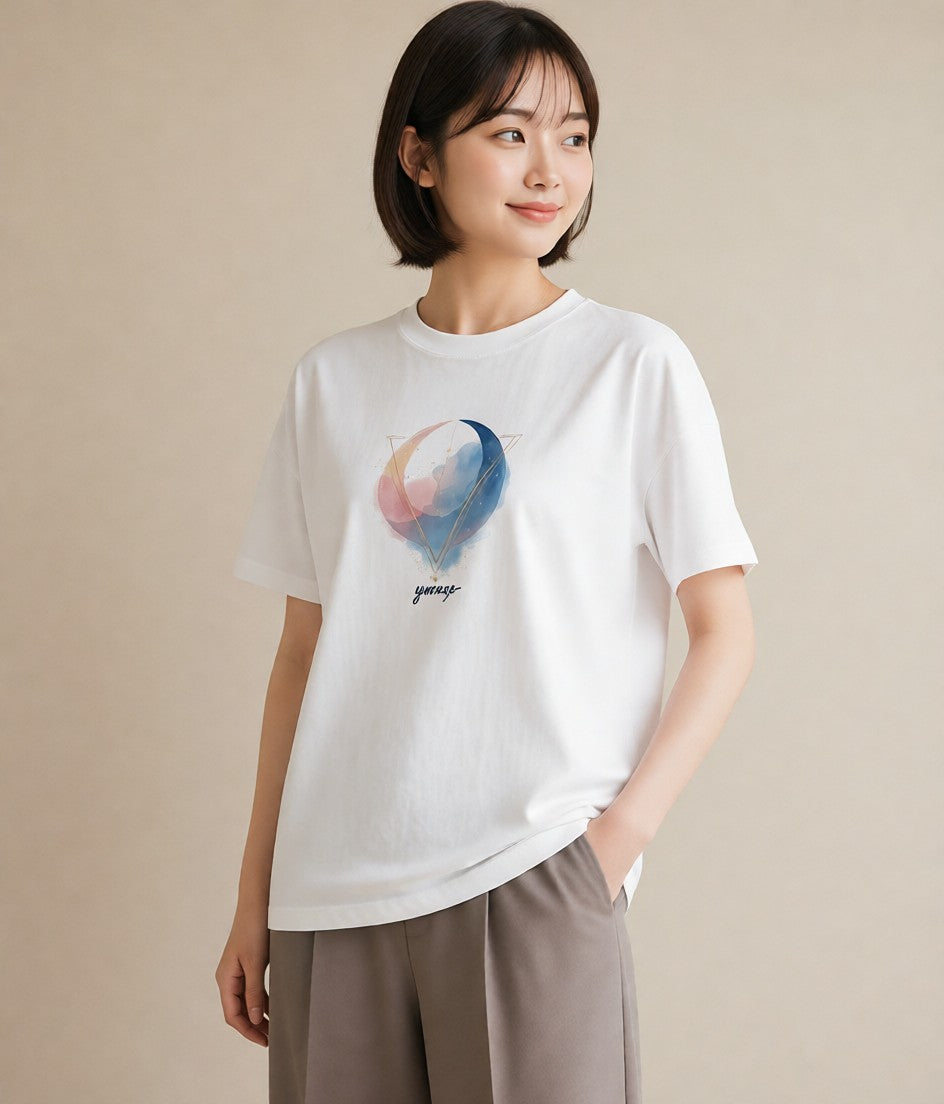 プリントTシャツ レディース 山羊座 星空 宇宙 イラスト 抜け感 ママ カフェ服 白T