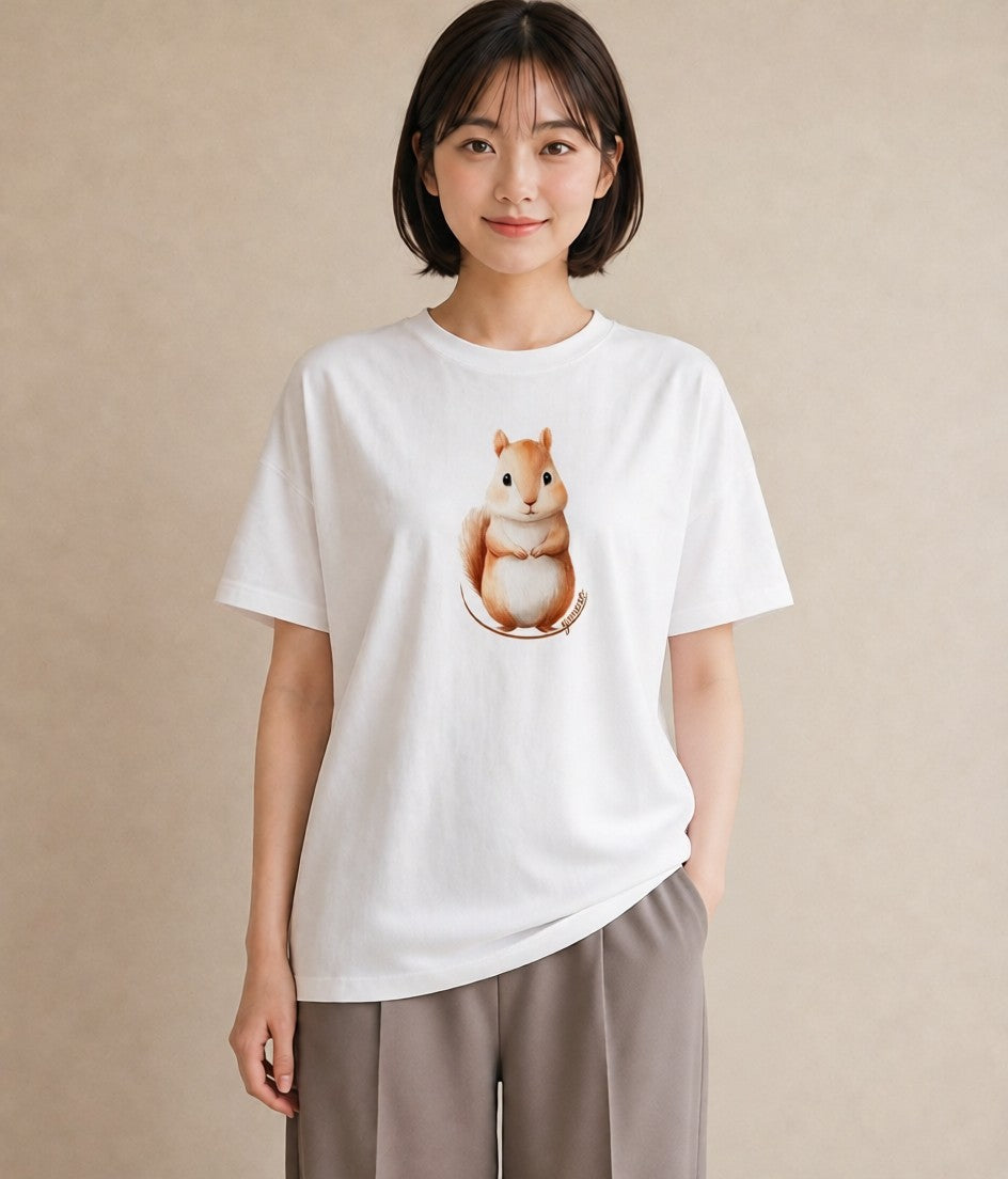 デザインTシャツ レディース ジャンガリアンハムスター ペット 動物 イラスト ヴィンテージ風 自分用 ルームウェア 白T