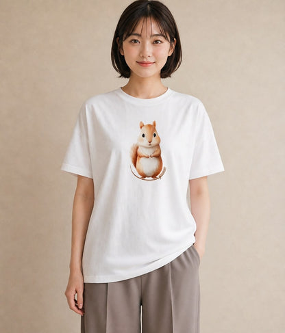 デザインTシャツ レディース ジャンガリアンハムスター ペット 動物 イラスト ヴィンテージ風 自分用 ルームウェア 白T