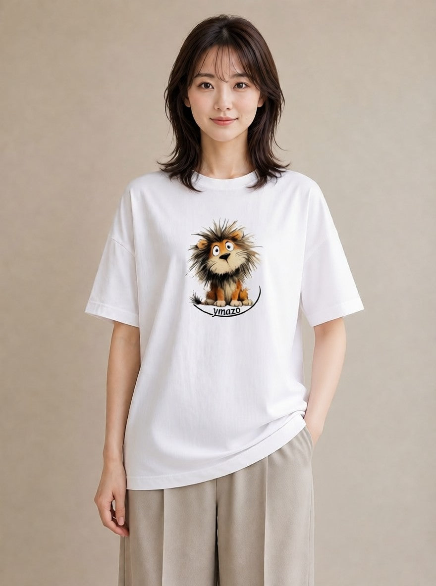 デザインTシャツ レディース ライオン 動物 アニマル イラスト レトロ ギフト 母の日 白T