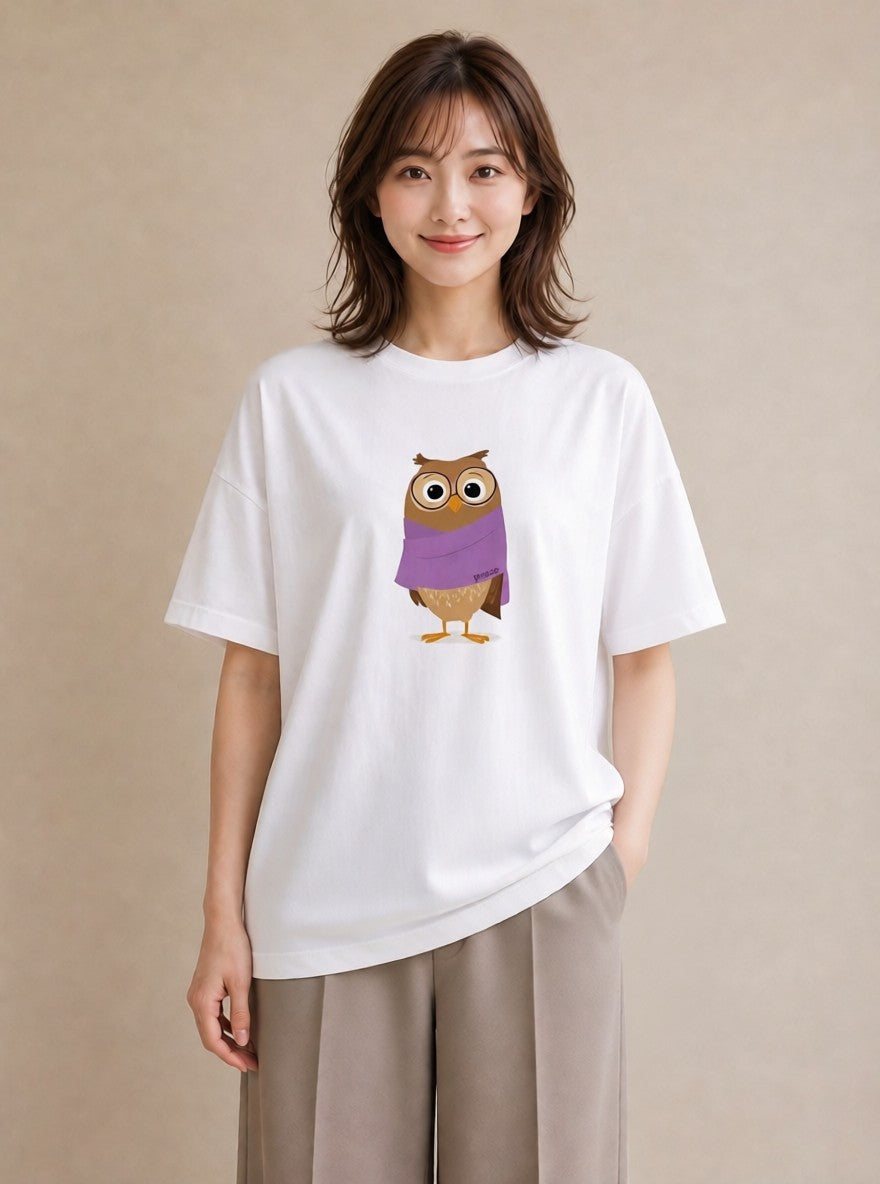 Tシャツ レディース フクロウ 動物 アニマル イラスト シンプル 親子 20代 白T