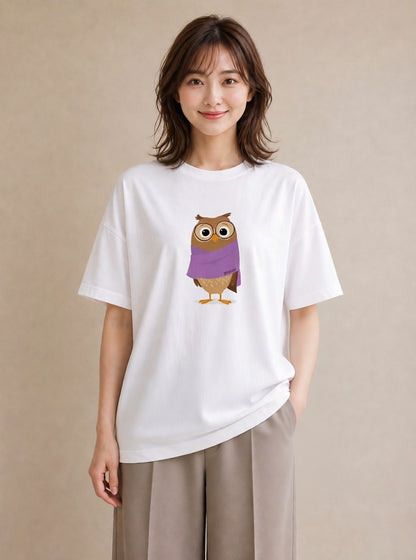 Tシャツ レディース フクロウ 動物 アニマル イラスト シンプル 親子 20代 白T