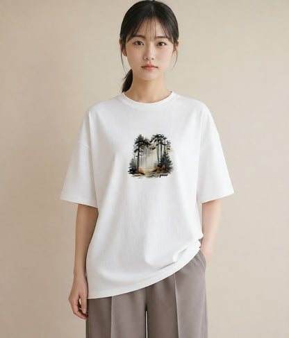 Tシャツ レディース 雨上がりの小道 雨上がり 小道 ナチュラル アンティーク イラスト 可愛い 春コーデ 姉妹 白T