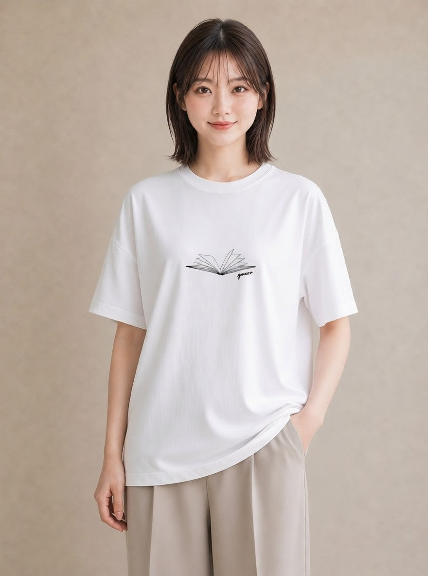 Tシャツ レディース 本 読書 ブック イラスト ゆるかわ お揃い 親子 白T