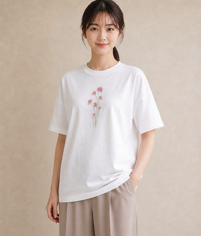 プリントTシャツ レディース カスミソウ かすみ草 花 花柄 イラスト ミニマル 姉妹 送別ギフト 白T