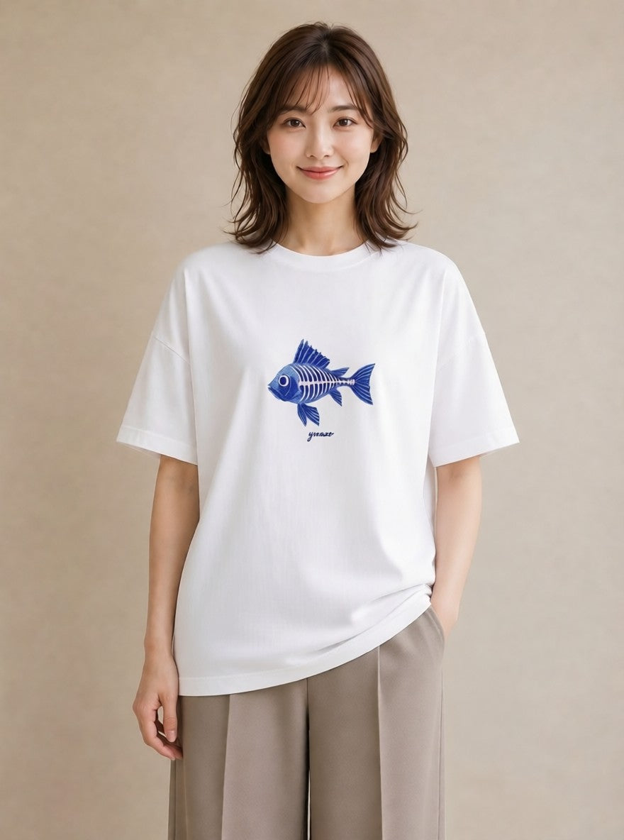 デザインTシャツ レディース メダカ ペット 動物 イラスト アート風 親子 20代 白T