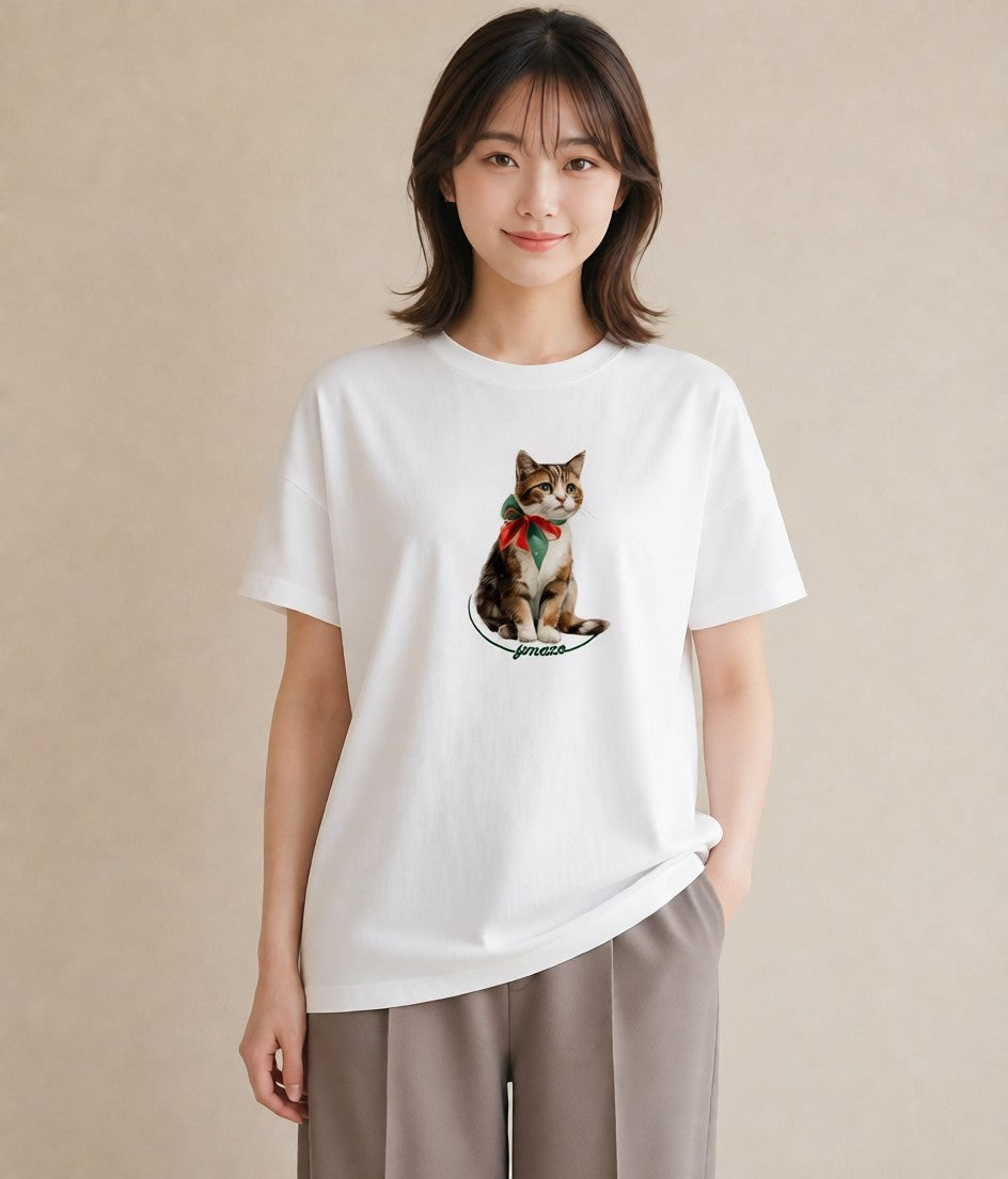 グラフィックTシャツ レディース アビシニアン 猫 ねこ イラスト ボタニカル 送別ギフト 通勤 白T