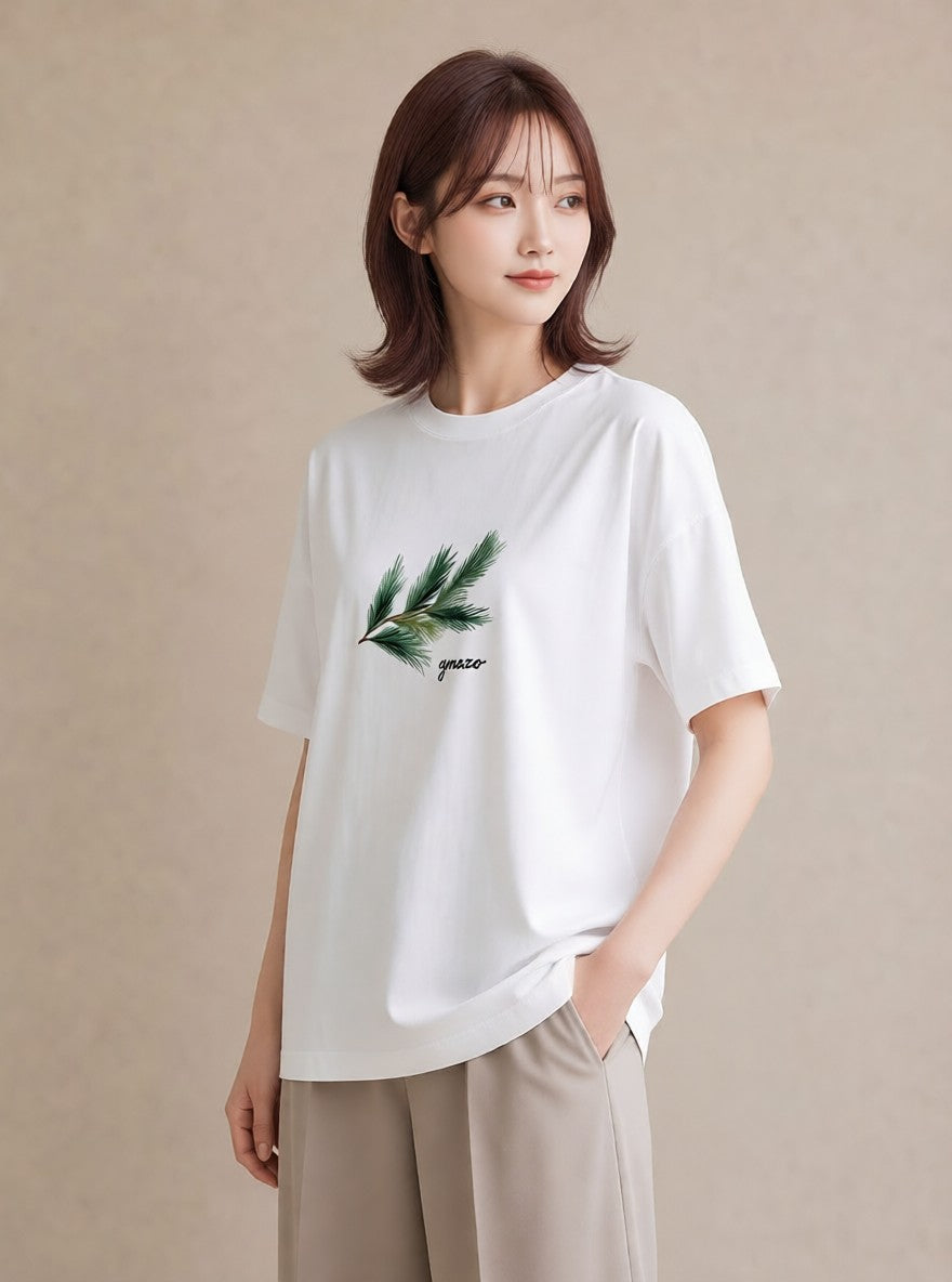 Tシャツ レディース 松ぼっくり 植物 ボタニカル イラスト 韓国風 親子 20代 白T