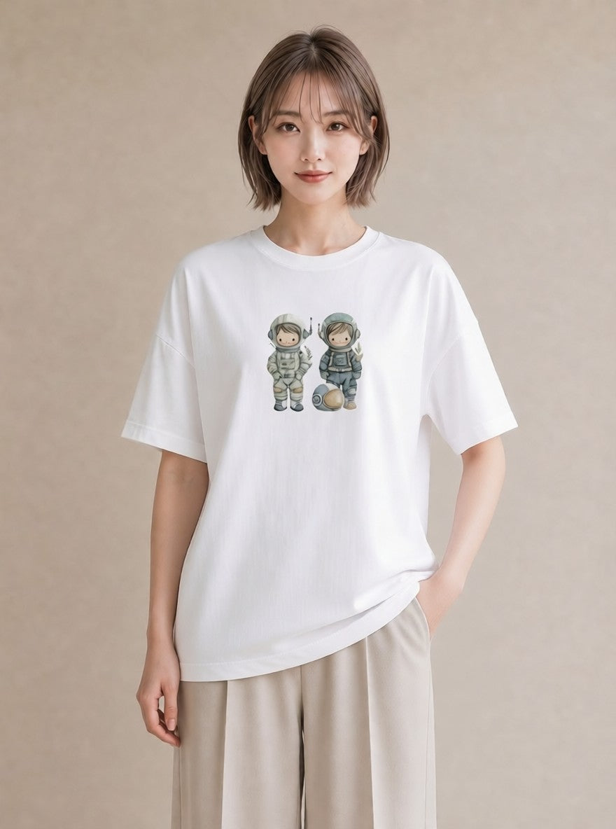 グラフィックTシャツ レディース ロケット 星空 宇宙 イラスト カフェコーデ おしゃれギフト 社会人 白T