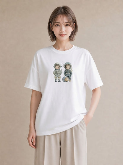 グラフィックTシャツ レディース ロケット 星空 宇宙 イラスト カフェコーデ おしゃれギフト 社会人 白T