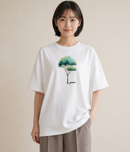 グラフィックTシャツ レディース 青の水彩 風景 ブルー ナチュラル アンティーク イラスト 北欧風 母の日 ビーチ 白T