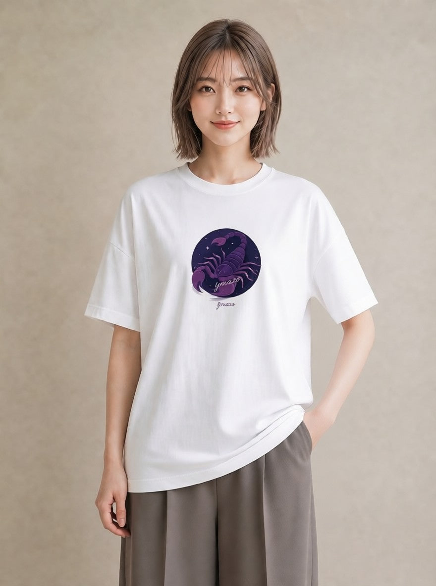 グラフィックTシャツ レディース 蟹座 星空 宇宙 イラスト 抜け感 お揃い 親子 白T