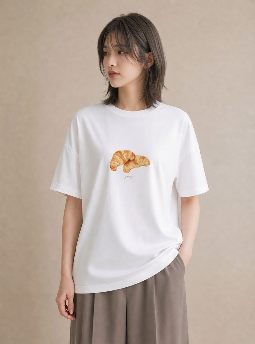 プリントTシャツ レディース ベーグル 食べ物 フード イラスト 可愛い 敬老の日 ホワイトデー 白T
