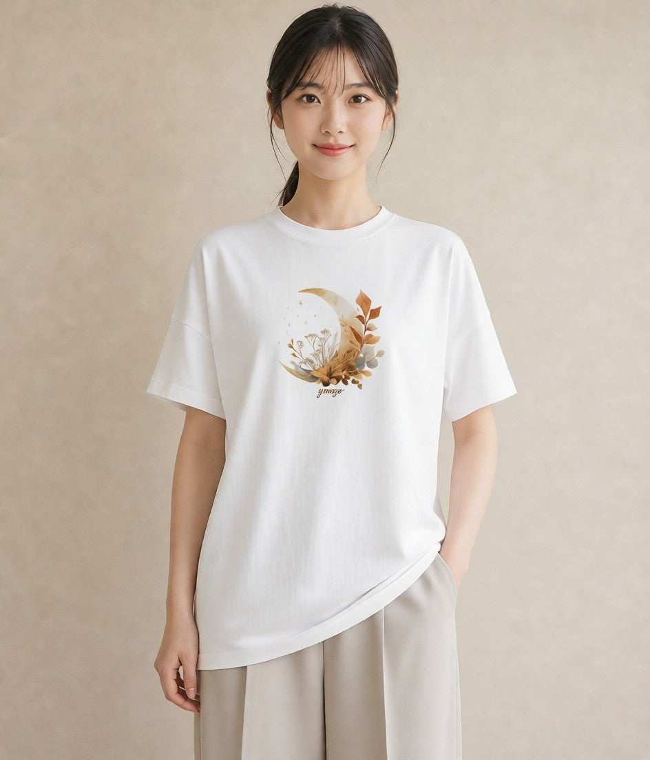 デザインTシャツ レディース 三日月 星空 宇宙 イラスト ラフカジュアル カフェ巡り 女子会 白T