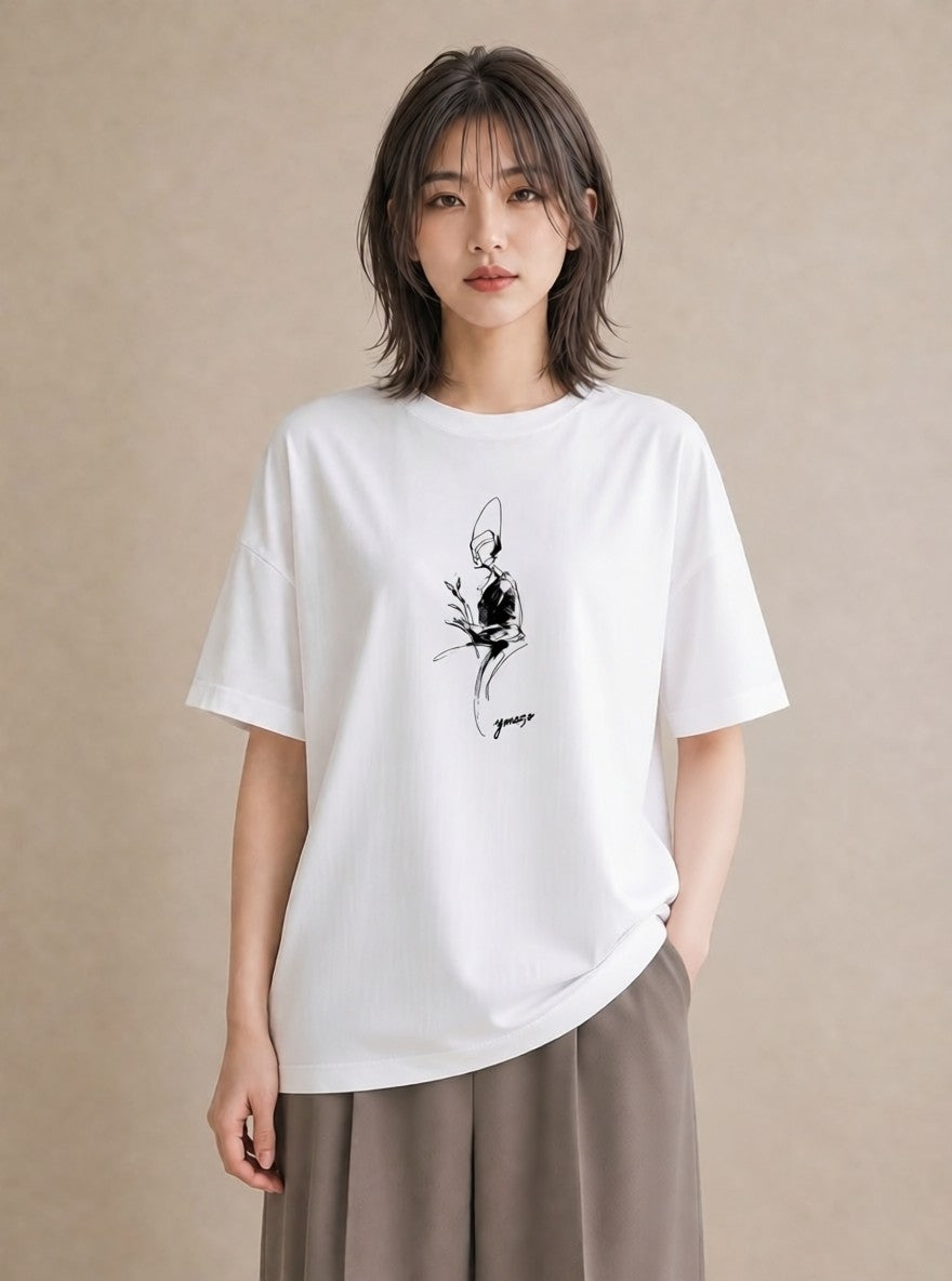 グラフィックTシャツ レディース 女の子 ガール 後ろ姿 イラスト きれいめ 姉妹 送別ギフト 白T