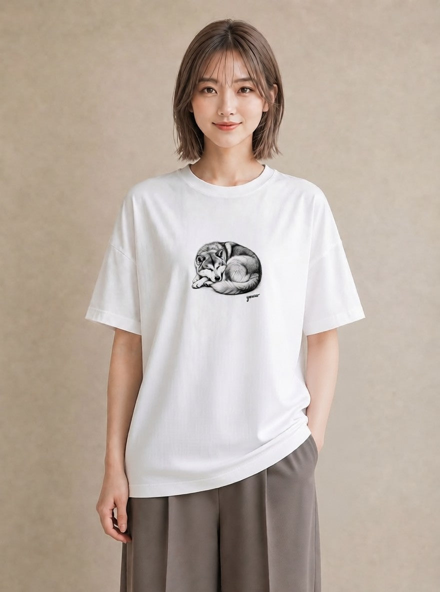 半袖Tシャツ レディース 秋田犬 犬 いぬ イラスト 抜け感 デイリーウェア 休日 白T