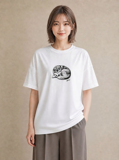 半袖Tシャツ レディース 秋田犬 犬 いぬ イラスト 抜け感 デイリーウェア 休日 白T