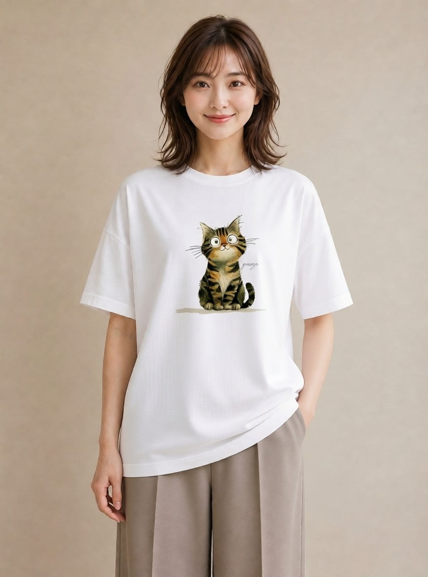 半袖Tシャツ レディース アビシニアン 猫 ねこ イラスト 抜け感 姉妹 送別ギフト 白T
