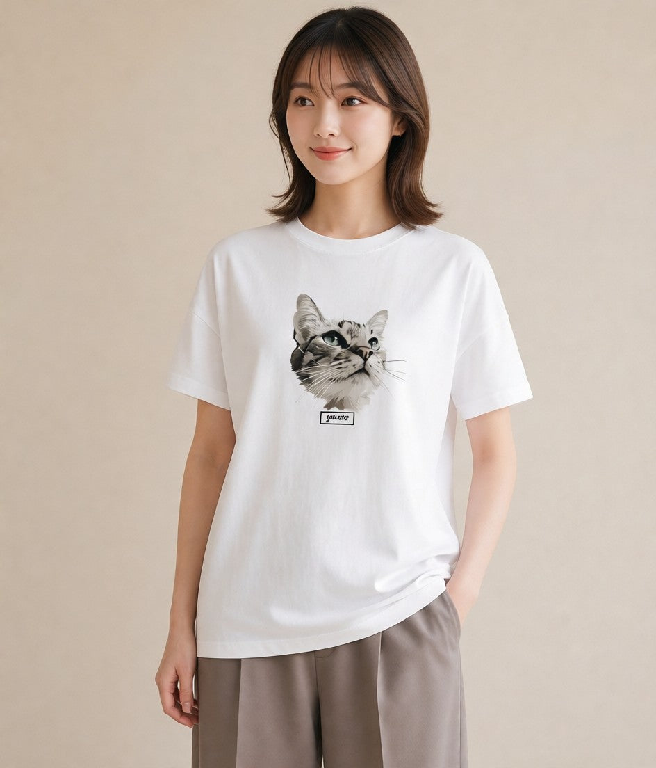 デザインTシャツ レディース ベンガル 猫 ねこ イラスト 個性的 お揃い 親子 白T