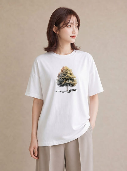 半袖Tシャツ レディース どんぐり 植物 ボタニカル イラスト モード 20代 カジュアルコーデ 白T