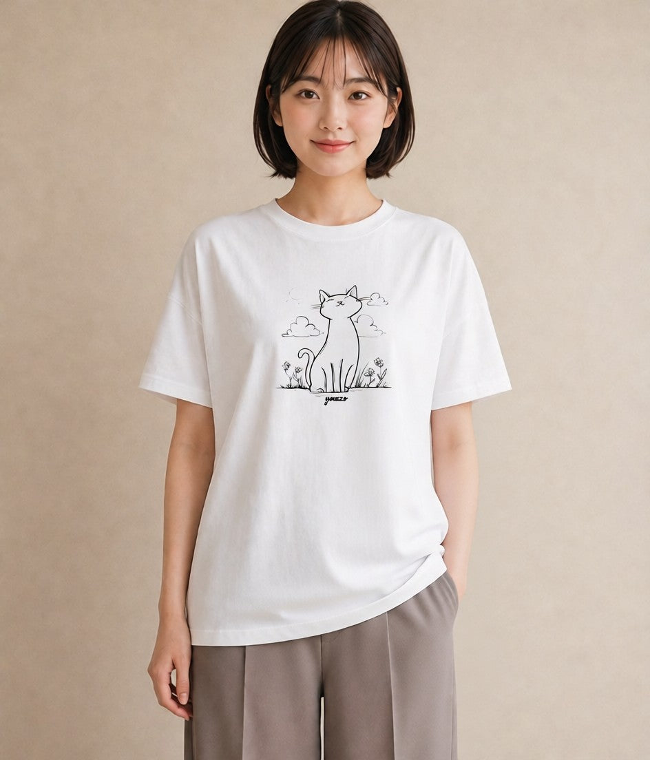 プリントTシャツ レディース 猫 ねこ ネコ イラスト モード 女性 旅行用 白T
