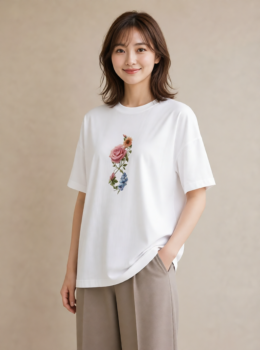 半袖Tシャツ レディース バラ 薔薇 ローズ 花 花柄 イラスト ガーリー 姉妹 送別ギフト 白T