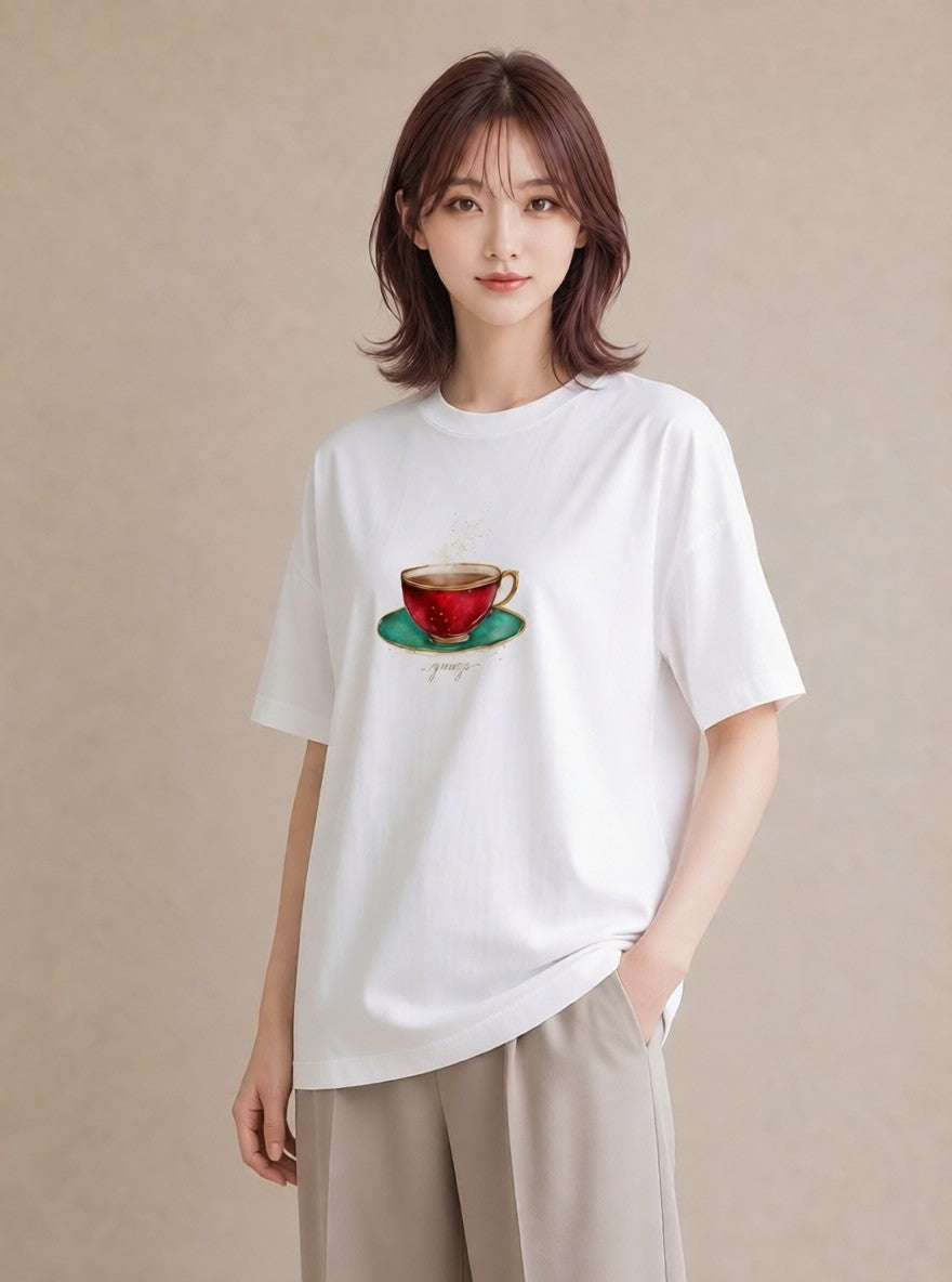 プリントTシャツ レディース 紅茶 食べ物 フード イラスト 手描き風 ルームウェア ギフト 白T