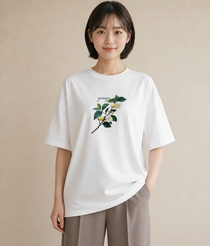 Tシャツ レディース 金木犀 花 花柄 イラスト ラフカジュアル 通勤 在宅 白T