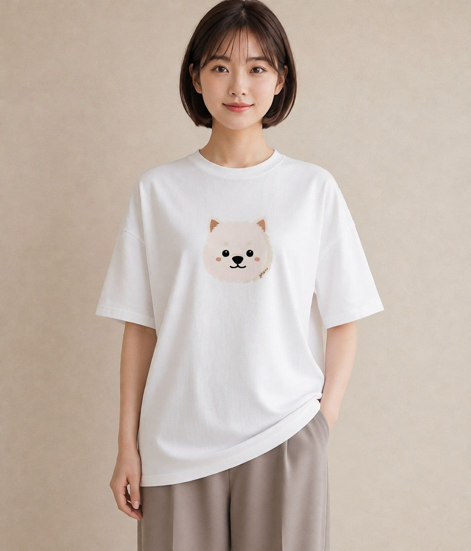 Tシャツ レディース 犬 いぬ イラスト ミニマル ペアコーデ 秋コーデ 白T