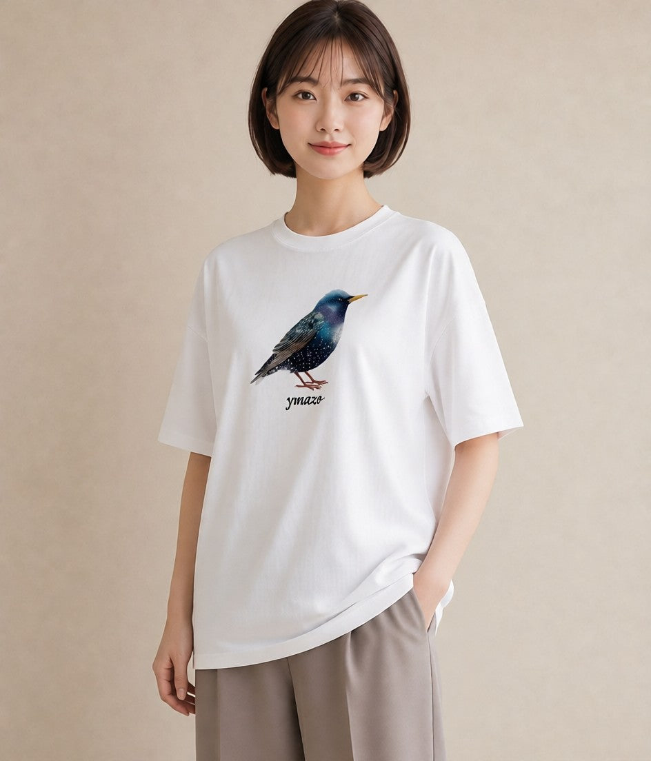 プリントTシャツ レディース 小鳥 ペット 動物 イラスト レトロ 休日 ペアコーデ 白T