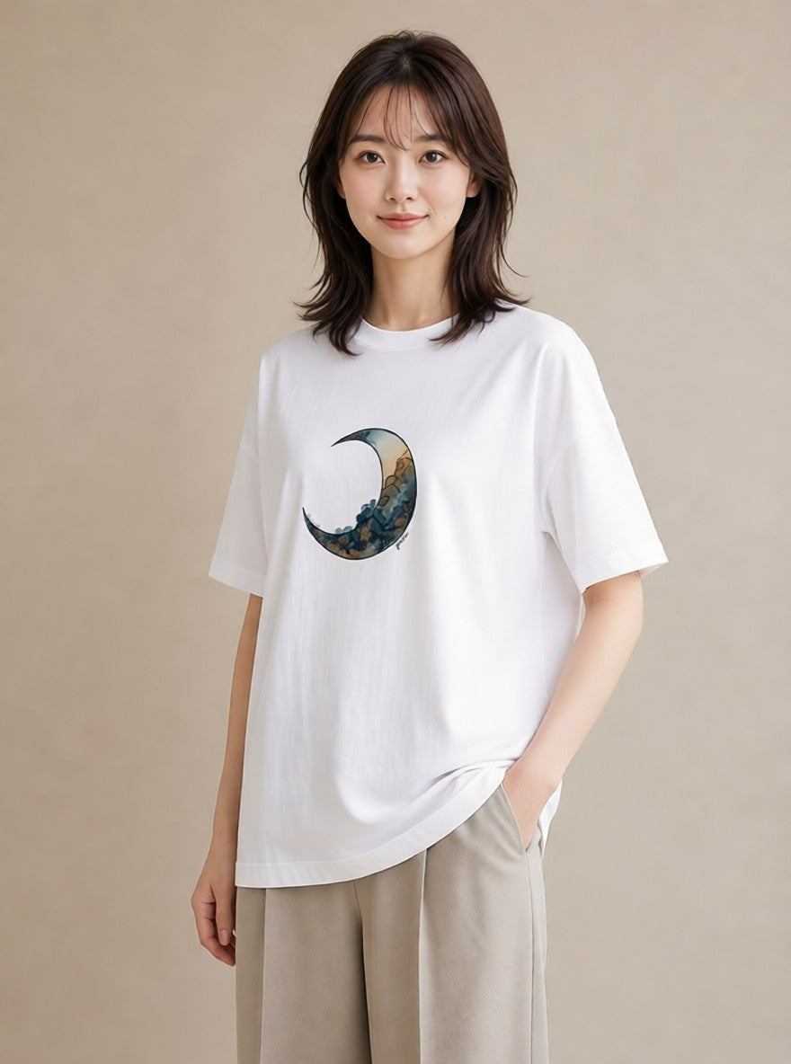 プリントTシャツ レディース 満月 星空 宇宙 イラスト モード 散歩 お出かけ 白T