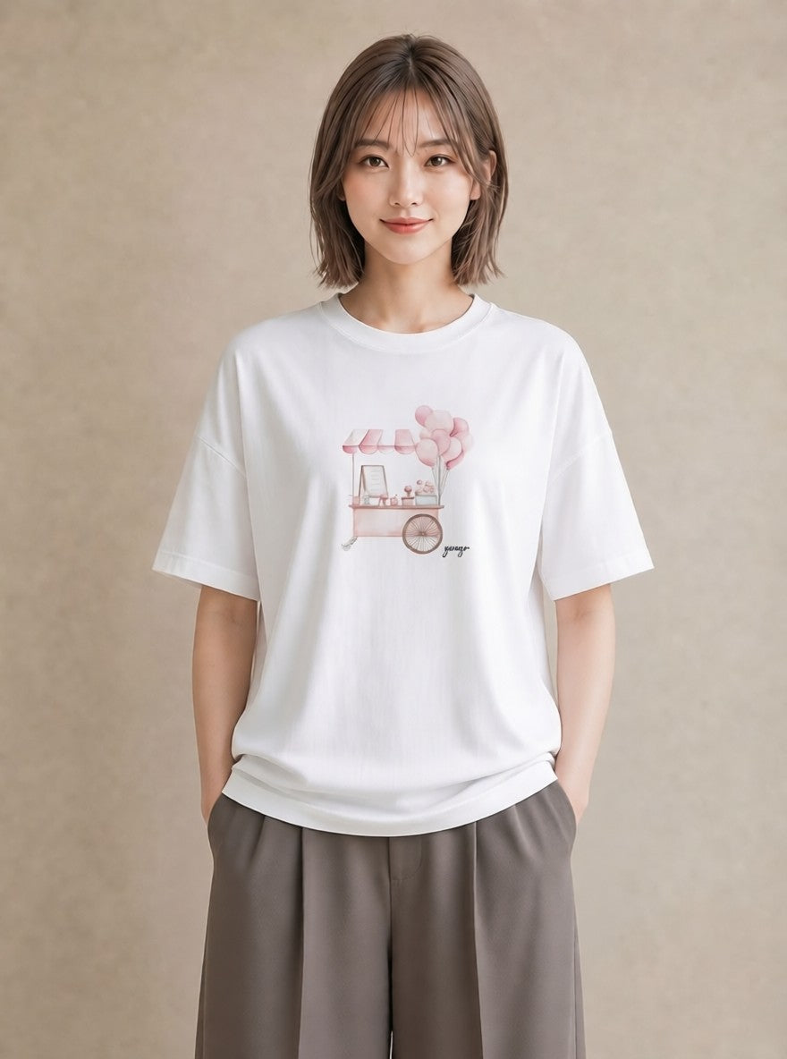 プリントTシャツ レディース わたあめ 食べ物 フード イラスト ゆるコーデ 友達ギフト 部屋着 白T